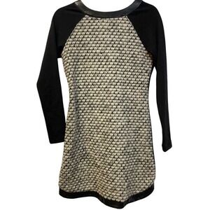 WAI MING BLACK WHITE‎ YARN Black LEATHER TRIM Minimalist DRESS Small
